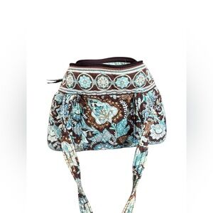 Vera Bradley Quilted Floral Handbag / Brown & Aqua / Mini Satchel